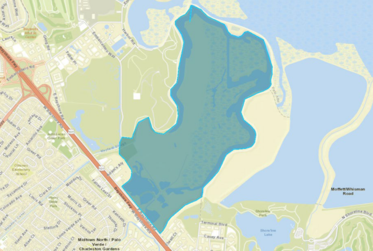 Map of the Palo Alto Flood Basin showing mosquito control treatment area