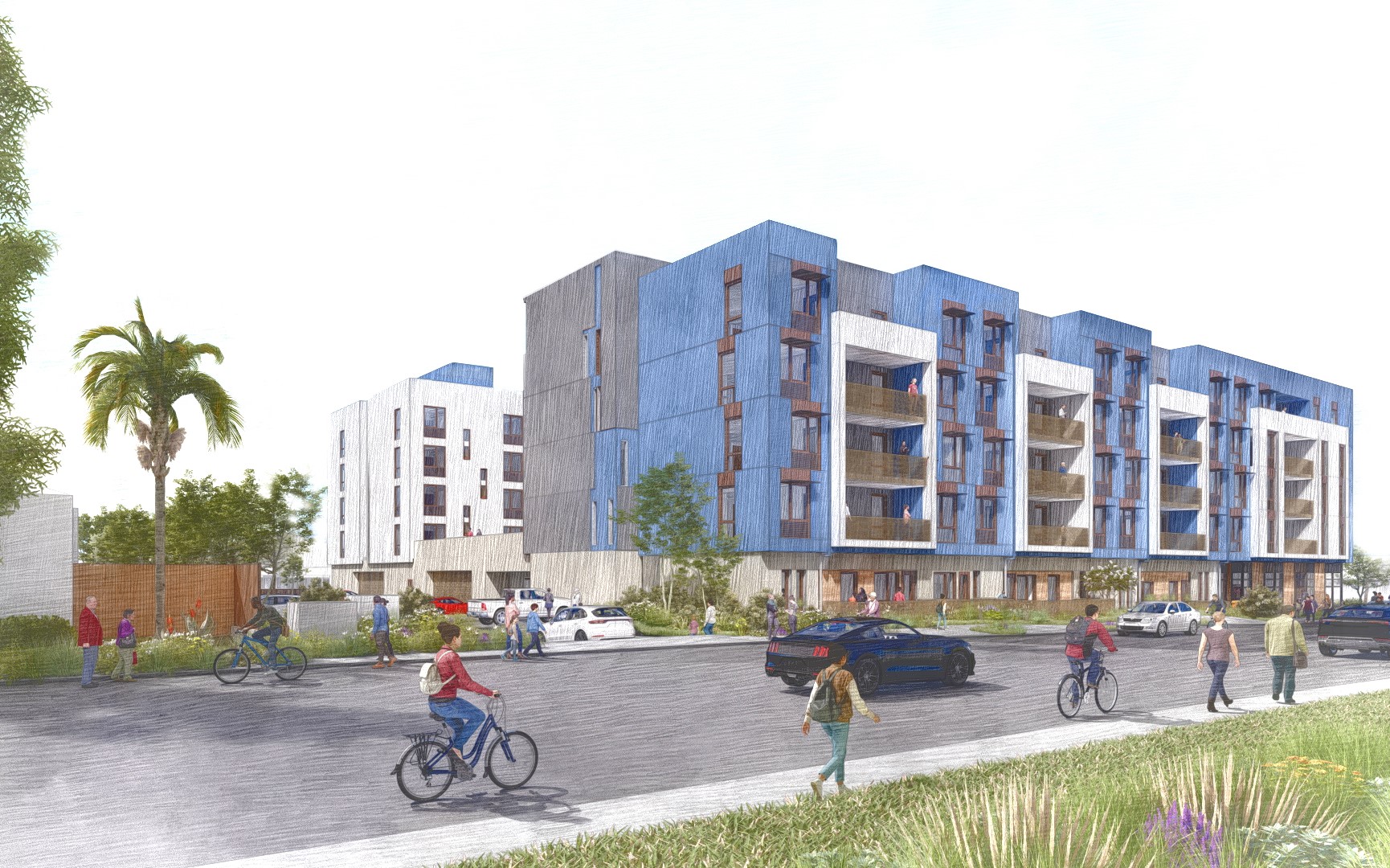 Artist's rendering of Civic Center Multifamily Housing Development in Santa Clara.