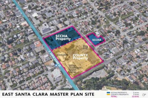 Aerial view of East Santa Clara plan site