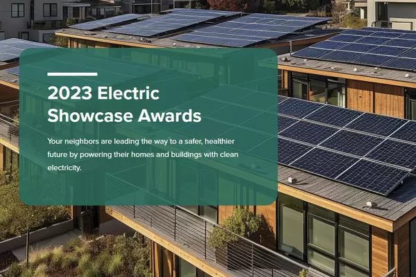 Banner image of the 2023 Electric Showcase Awards with solar panels in backgroud