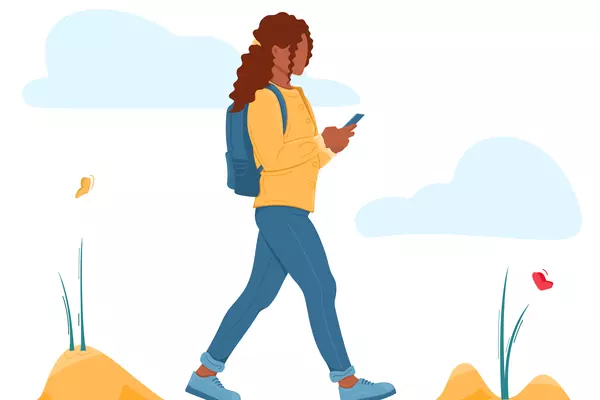 Illustration of a young woman walking.