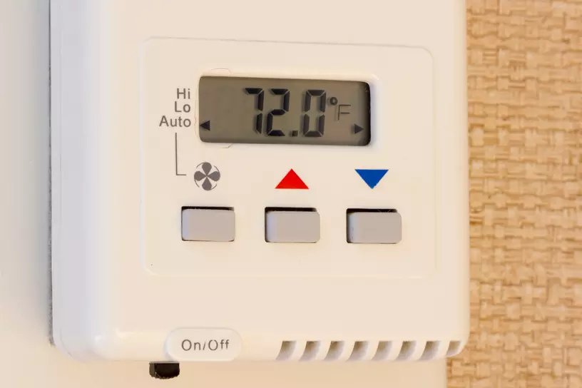 thermostat set to 72 degrees fahrenheit