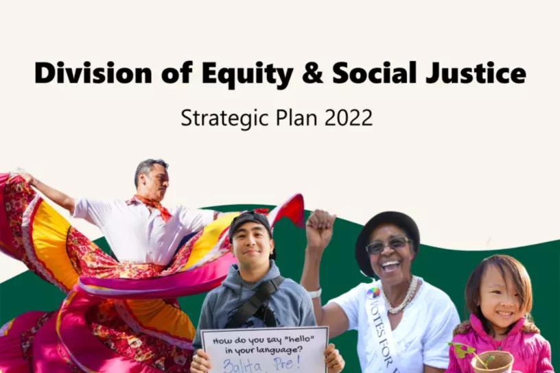 A graphic image with the title: Division of Equity and Social Justice Strategic Plan 2022