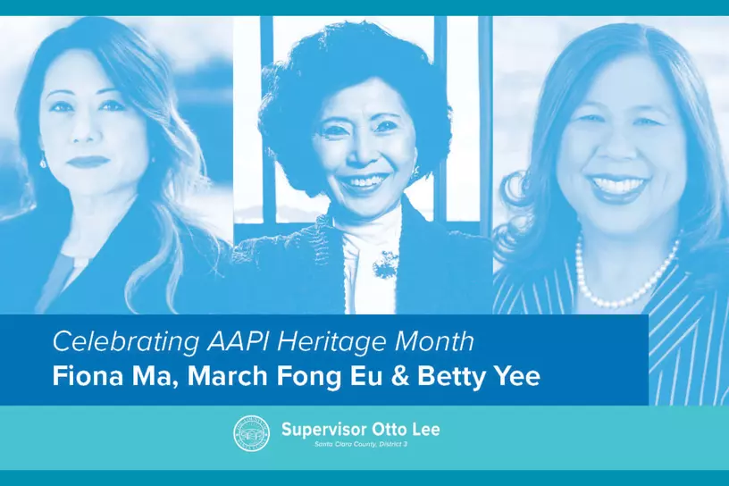 Fiona Ma, March Fong Eu, Betty Yee AAPI Month graphic
