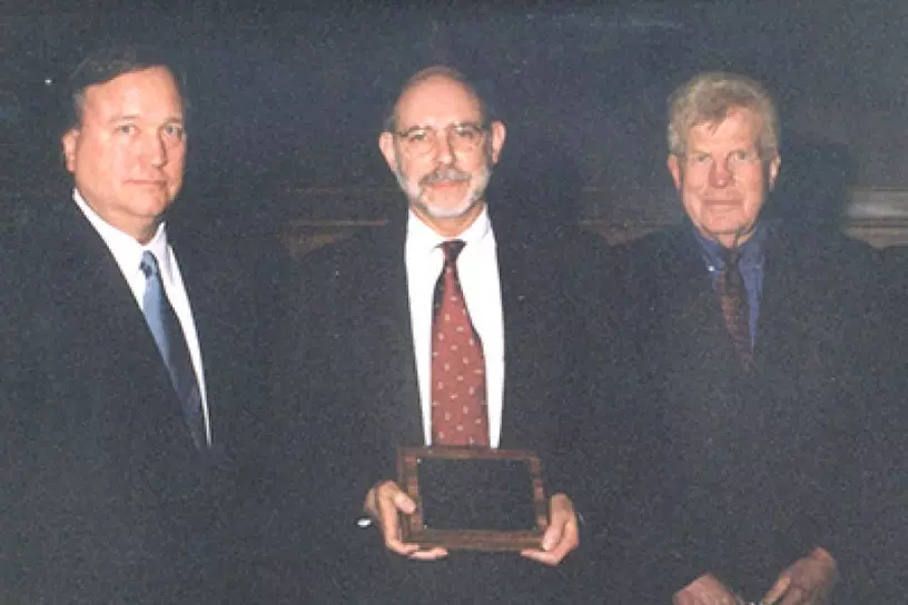 Julius Finkelstein receiving the Napoleon J. Menard Award for Felony Trial Advocacy
