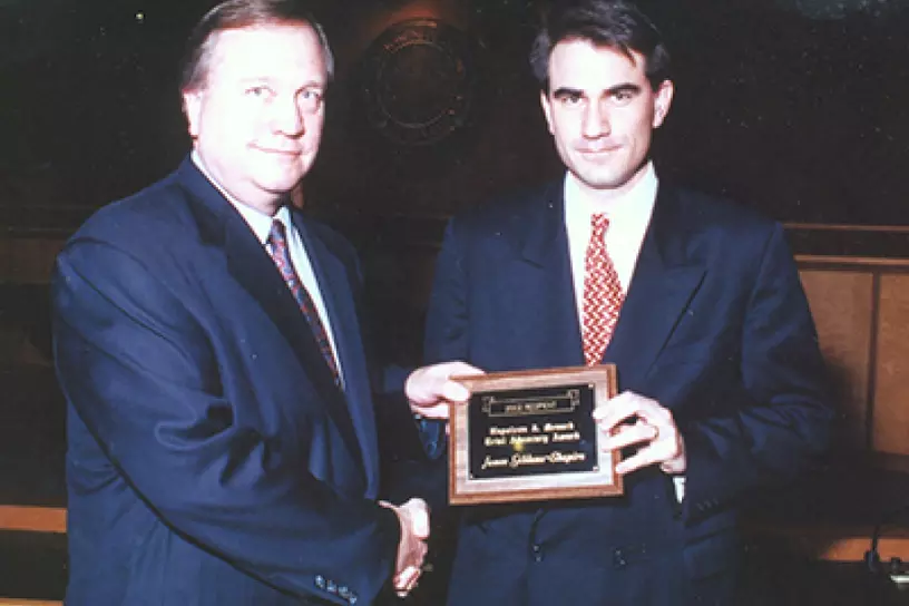 James Gibbons-Shapiro receiving the Napoleon J. Menard Award for Felony Trial Advocacy