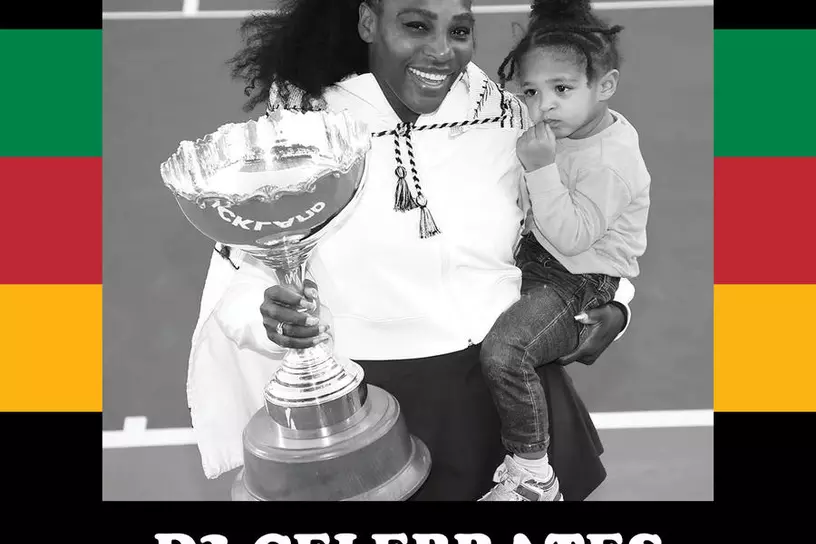 Serena Williams with daughter and championship cup