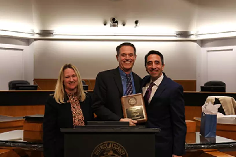 Rob Baker receiving the Napoleon J. Menard Award for Felony Trial Advocacy
