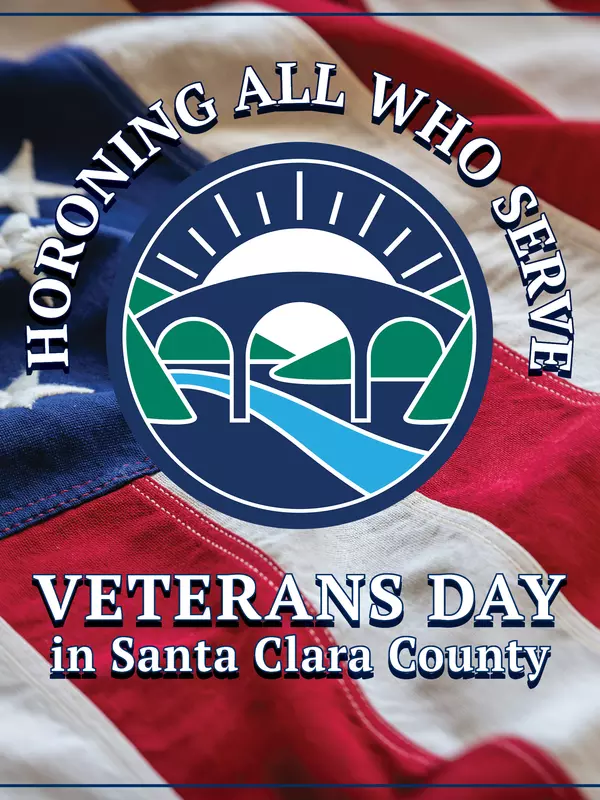 veterans day in santa clara county webcard with county logo and usa flag