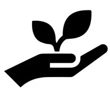 a hand holding a plant icon