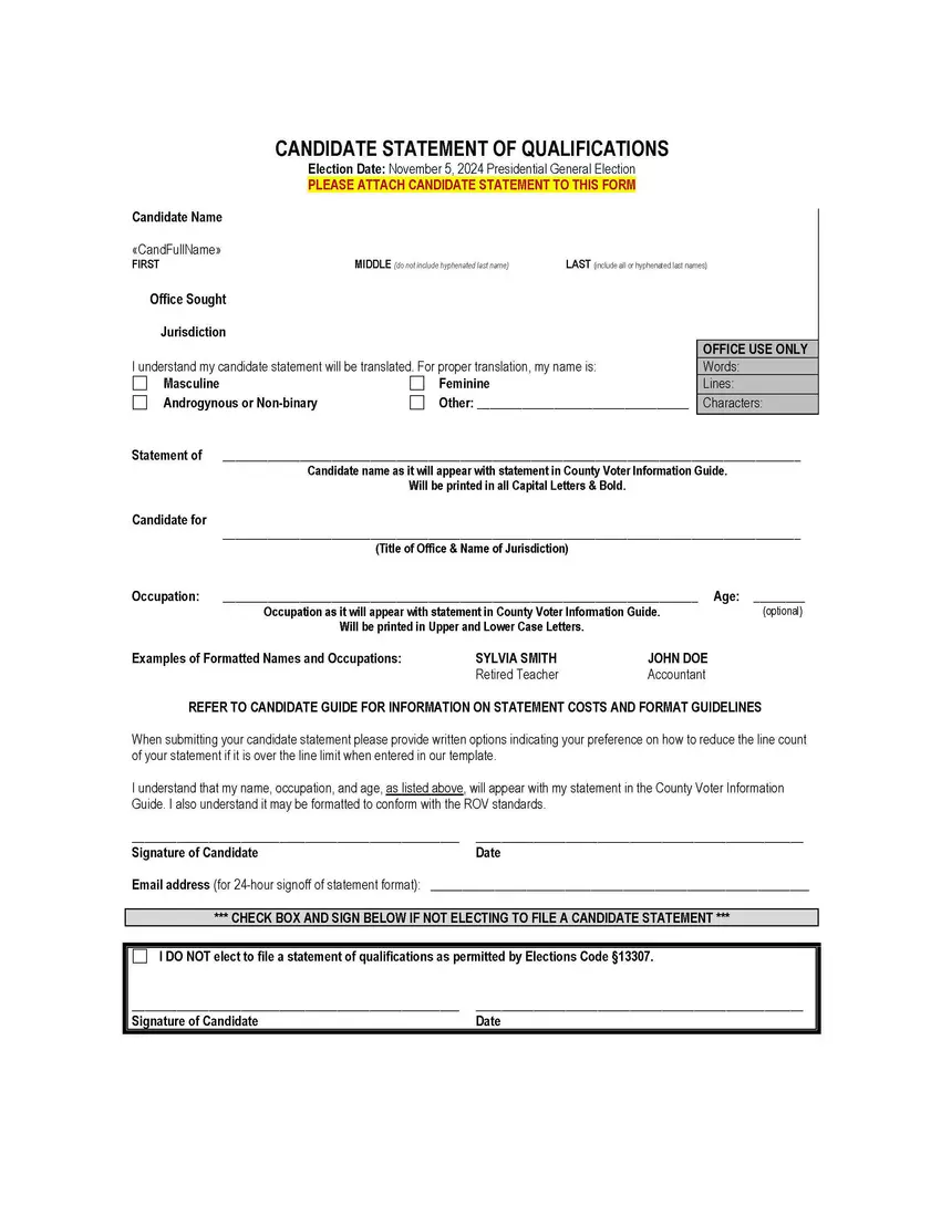 Candidate Statement of Qualifications Form